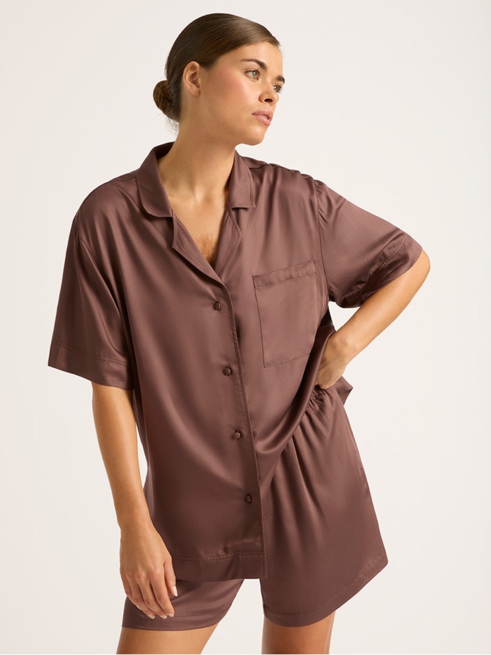 Boody “Garnet” color Vegan Silk fabric Short Sleeve Shirt / bamboo viscose - NWT